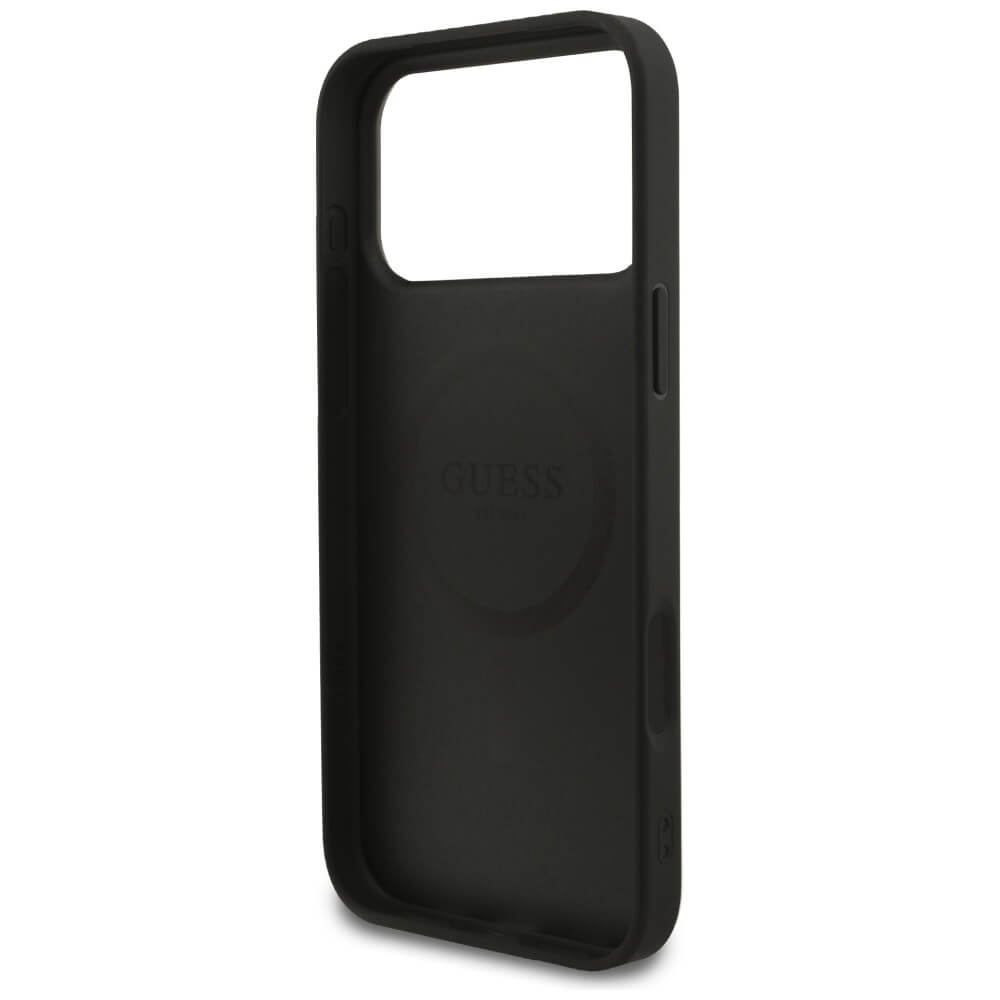 Guess iPhone 17 Pro Max - 4G Small Classic Logo MagSafe - Σκληρή Θήκη με Πλαίσιο Σιλικόνης και Επένδυση Συνθετικού Δέρματος - Black