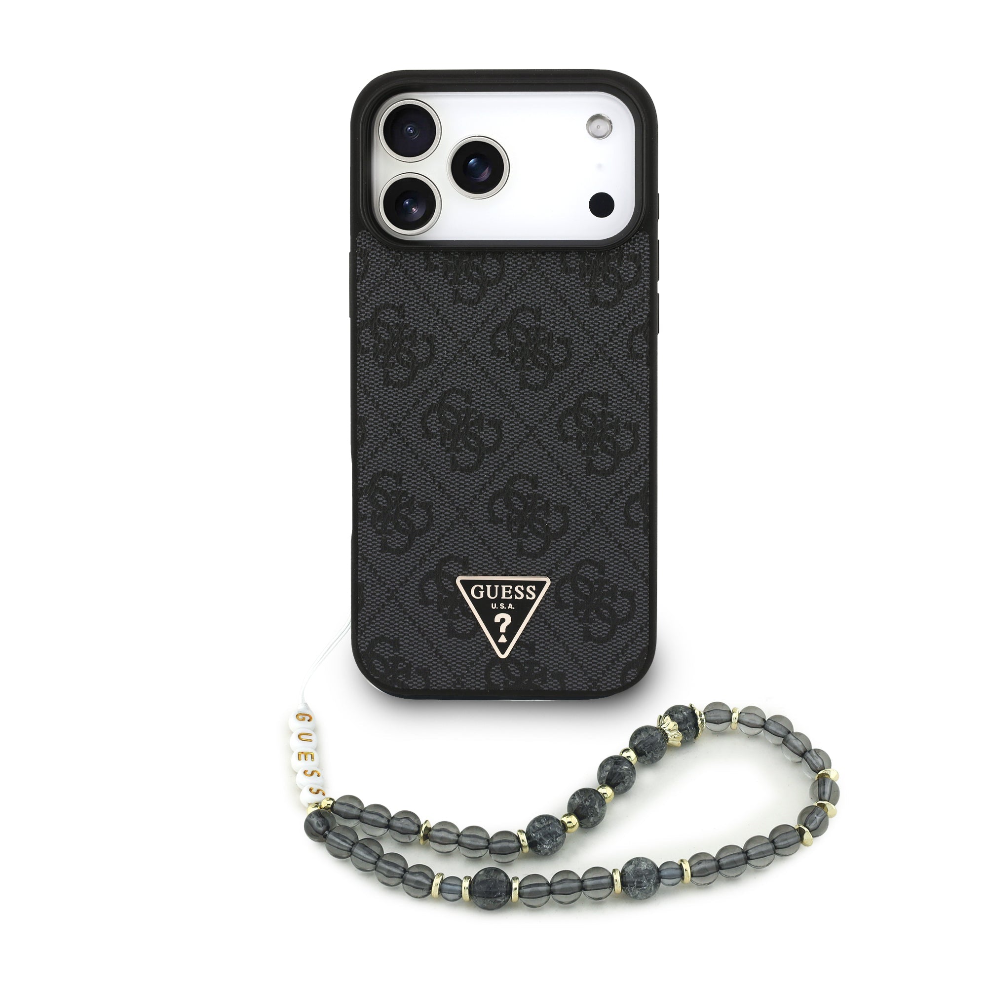 Guess iPhone 17 Pro Max - 4G Strap Triangle Logo MagSafe - Σκληρή Θήκη με Επένδυση Συνθετικού Δέρματος και Λουράκι - Black - GUHMP17XP4TSDPPSK