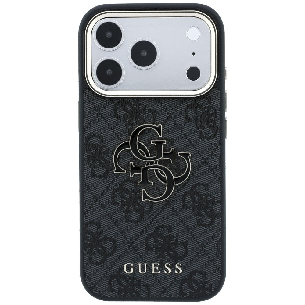 Guess iPhone 17 Pro Max / iPhone 18 Pro Max - Σκληρή Θήκη με Επένδυση από Οικολογικό Δέρμα - 4G and Big Resin Logo - Black