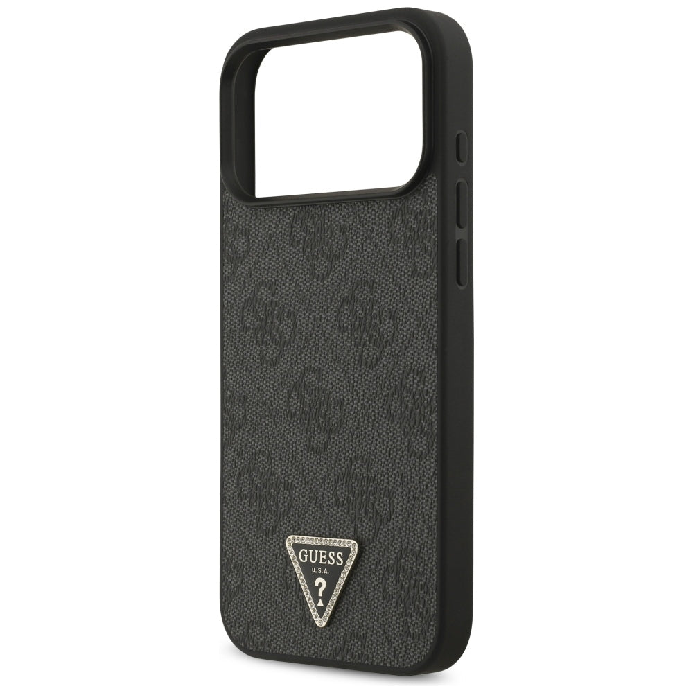 Guess iPhone 17 Pro Max / iPhone 18 Pro Max - Σκληρή Θήκη με Επένδυση Συνθετικού Δέρματος - 4G Triangle Strass MagSafe - Black - GUHMP18XP4TDPLK