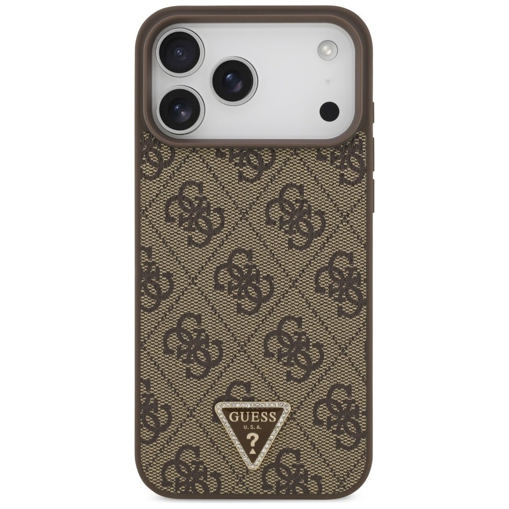 Guess iPhone 17 Pro Max / iPhone 18 Pro Max - Σκληρή Θήκη με Επένδυση Συνθετικού Δέρματος - 4G Triangle Strass MagSafe - Brown - GUHMP18XP4TDPW