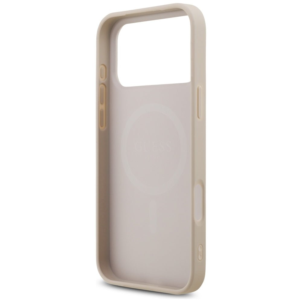 Guess iPhone 17 Pro Max / iPhone 18 Pro Max - Σκληρή Θήκη με Επένδυση Συνθετικού Δέρματος - 4G Triangle Strass MagSafe - Pink - GUHMP18XP4TDPP