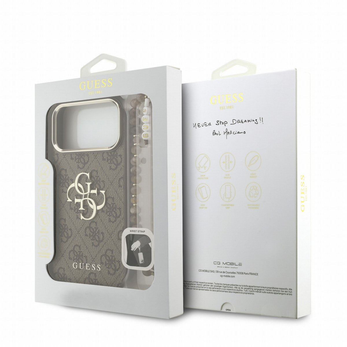Guess iPhone 17 Pro Max / iPhone 18 Pro Max - Σκληρή Θήκη με Επένδυση Συνθετικού Δέρματος και Λουράκι - PU 4G Metal Logo Strap - Brown
