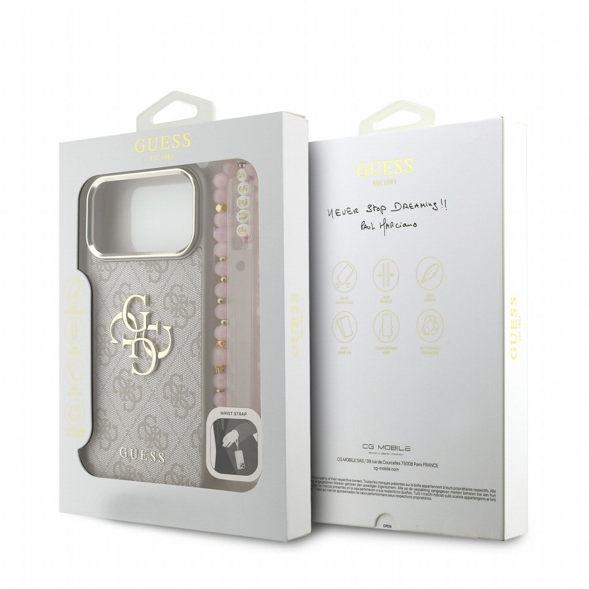 Guess iPhone 17 Pro Max / iPhone 18 Pro Max - Σκληρή Θήκη με Επένδυση Συνθετικού Δέρματος και Λουράκι - PU 4G Metal Logo Strap - Pink
