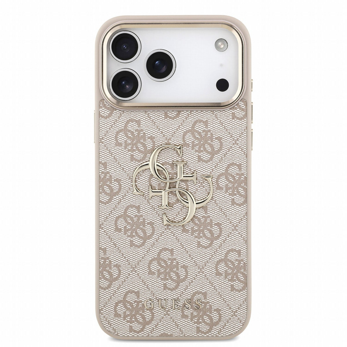 Guess iPhone 17 Pro Max / iPhone 18 Pro Max - Σκληρή Θήκη με Επένδυση Συνθετικού Δέρματος και Λουράκι - PU 4G Metal Logo Strap - Pink