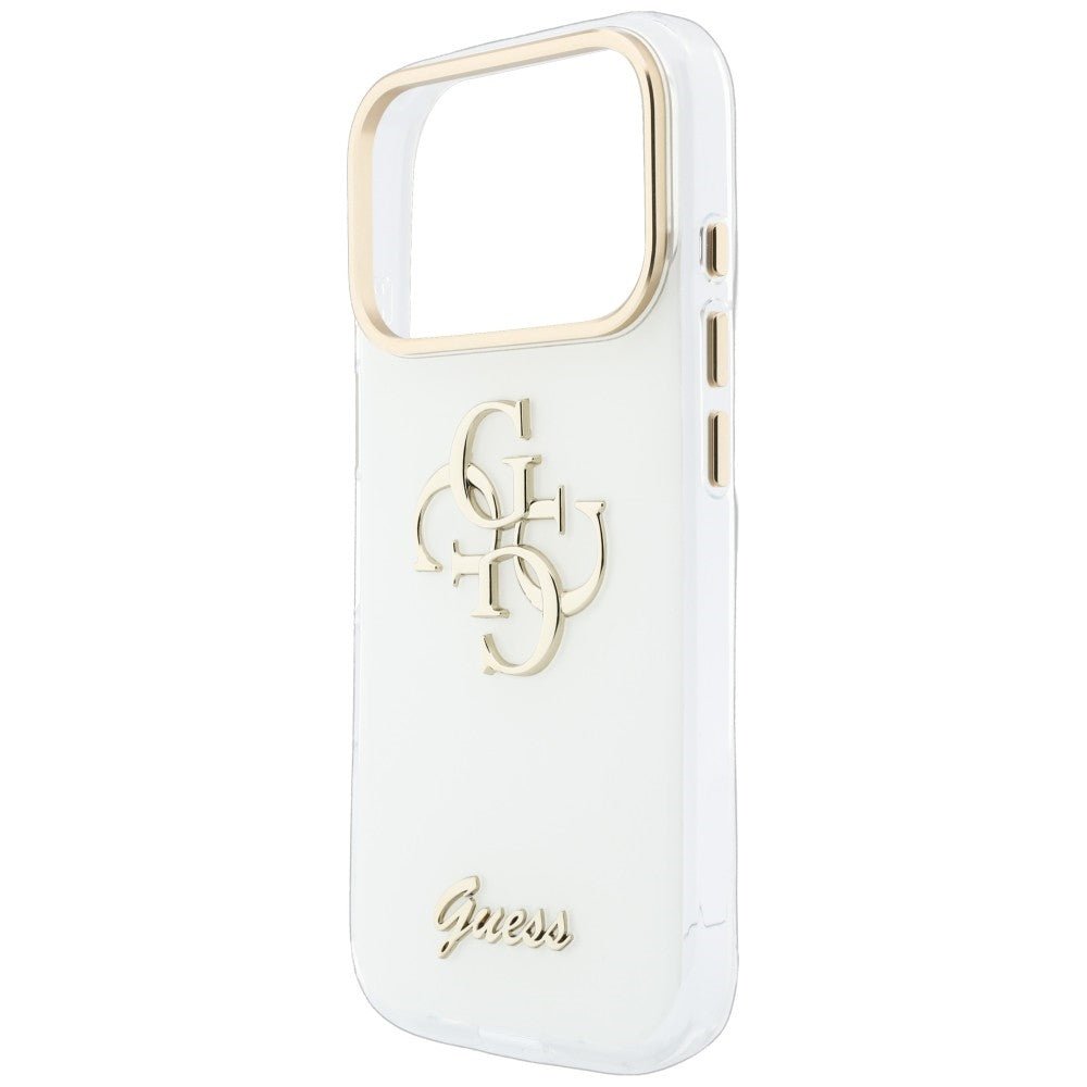 Guess iPhone 17 Pro Max / iPhone 18 Pro Max - Σκληρή Θήκη με Πλαίσιο Σιλικόνης - IML 4G Script Metal - White