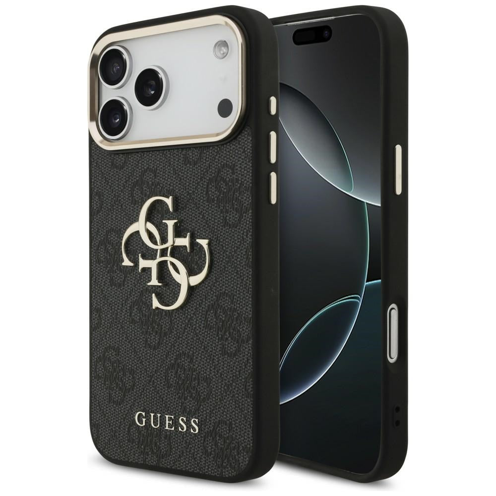 Guess iPhone 17 Pro Max / iPhone 18 Pro Max - Σκληρή Θήκη με Πλαίσιο Σιλικόνης και Επένδυση από Οικολογικό Δέρμα - 4G Big 4G Classic Logo - Black / Gold - GUHCP18X4GMGCGR