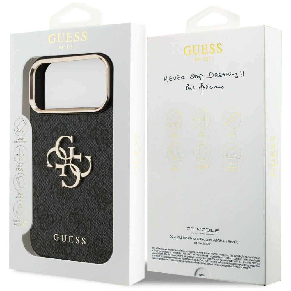 Guess iPhone 17 Pro Max / iPhone 18 Pro Max - Σκληρή Θήκη με Πλαίσιο Σιλικόνης και Επένδυση από Οικολογικό Δέρμα - 4G Big 4G Classic Logo - Black / Gold - GUHCP18X4GMGCGR