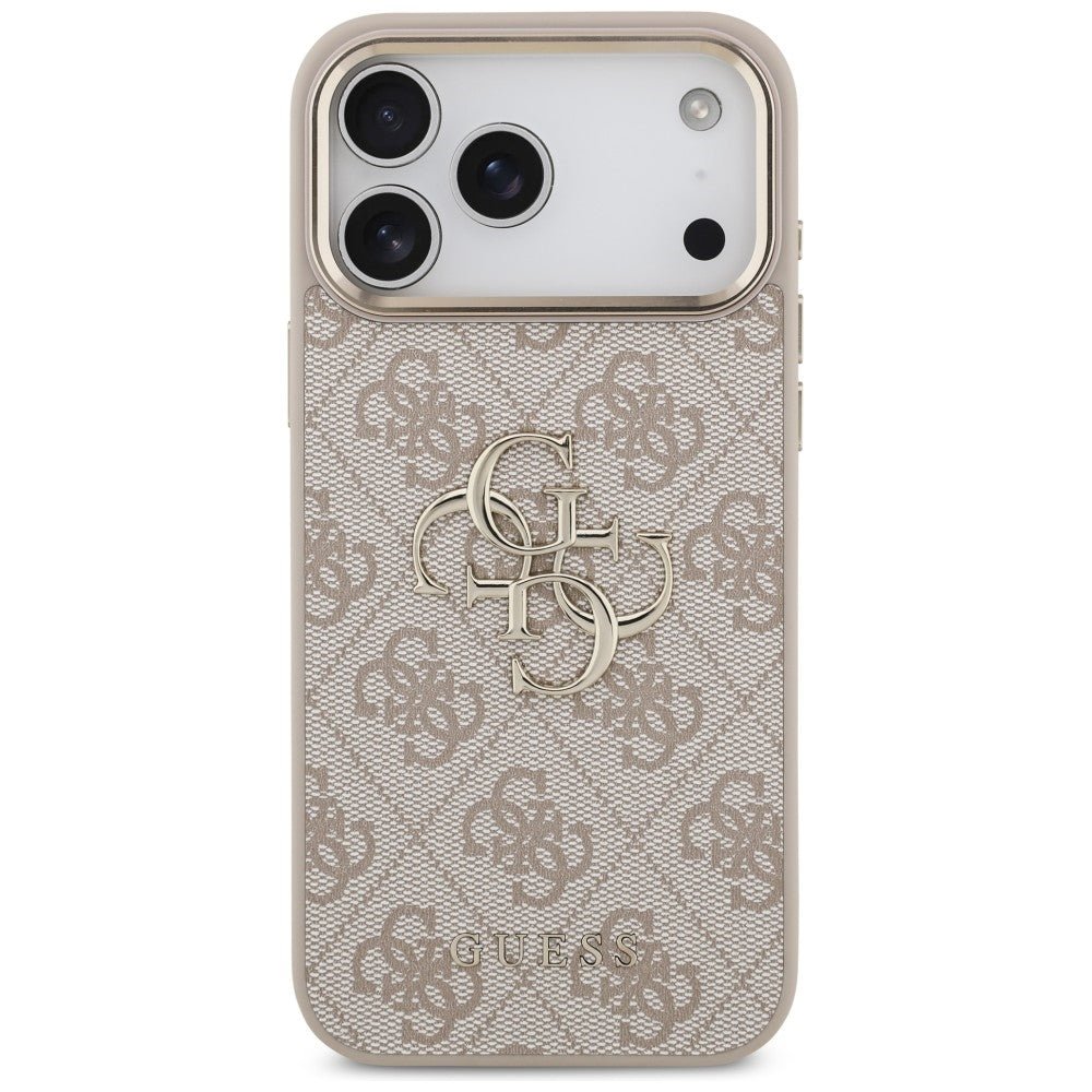 Guess iPhone 17 Pro Max / iPhone 18 Pro Max - Σκληρή Θήκη με Πλαίσιο Σιλικόνης και Επένδυση από Οικολογικό Δέρμα - 4G Big 4G Classic Logo - Pink / Gold - GUHCP18X4GMGCPI