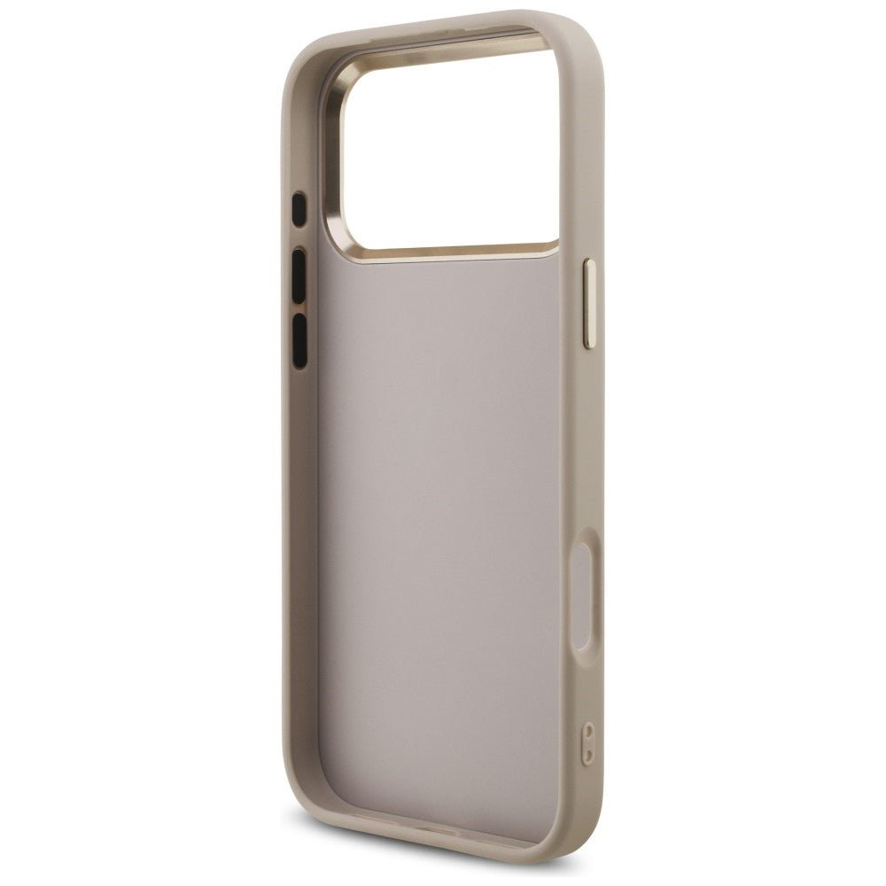 Guess iPhone 17 Pro Max / iPhone 18 Pro Max - Σκληρή Θήκη με Πλαίσιο Σιλικόνης και Επένδυση από Οικολογικό Δέρμα - 4G Big 4G Classic Logo - Pink / Gold - GUHCP18X4GMGCPI