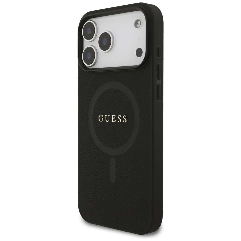 Guess iPhone 17 Pro Max / iPhone 18 Pro Max - Σκληρή Θήκη με Πλαίσιο Σιλικόνης και Επένδυση Οικολογικού Δέρματος - Saffiano Classic Logo MagSafe - Black - GUHMP18XPSAHMCK
