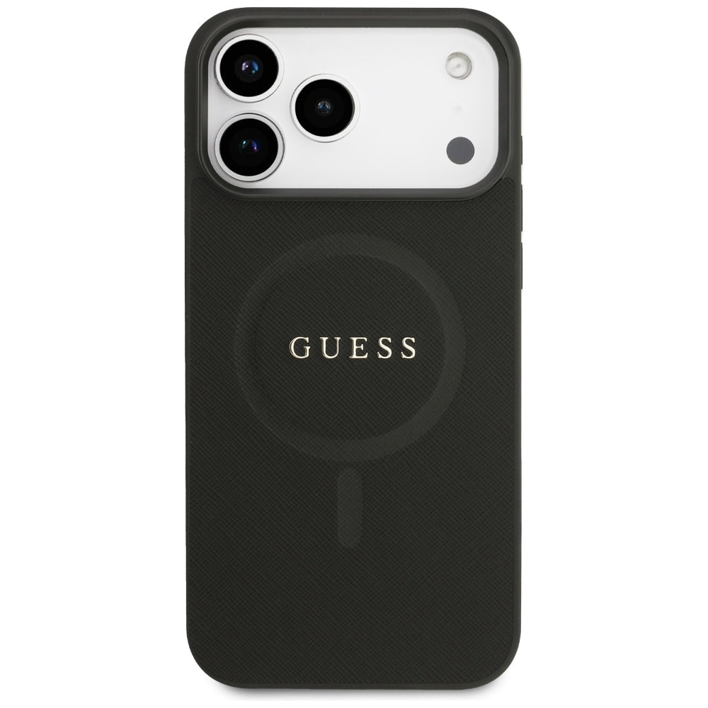 Guess iPhone 17 Pro Max / iPhone 18 Pro Max - Σκληρή Θήκη με Πλαίσιο Σιλικόνης και Επένδυση Οικολογικού Δέρματος - Saffiano Classic Logo MagSafe - Black - GUHMP18XPSAHMCK