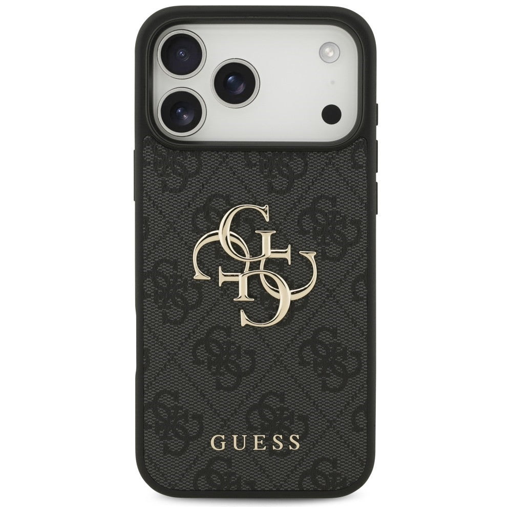 Guess iPhone 17 Pro Max / iPhone 18 Pro Max - Σκληρή Θήκη με Πλαίσιο Σιλικόνης και Επένδυση Συνθετικού Δέρματος - 4G Big Logo - Black