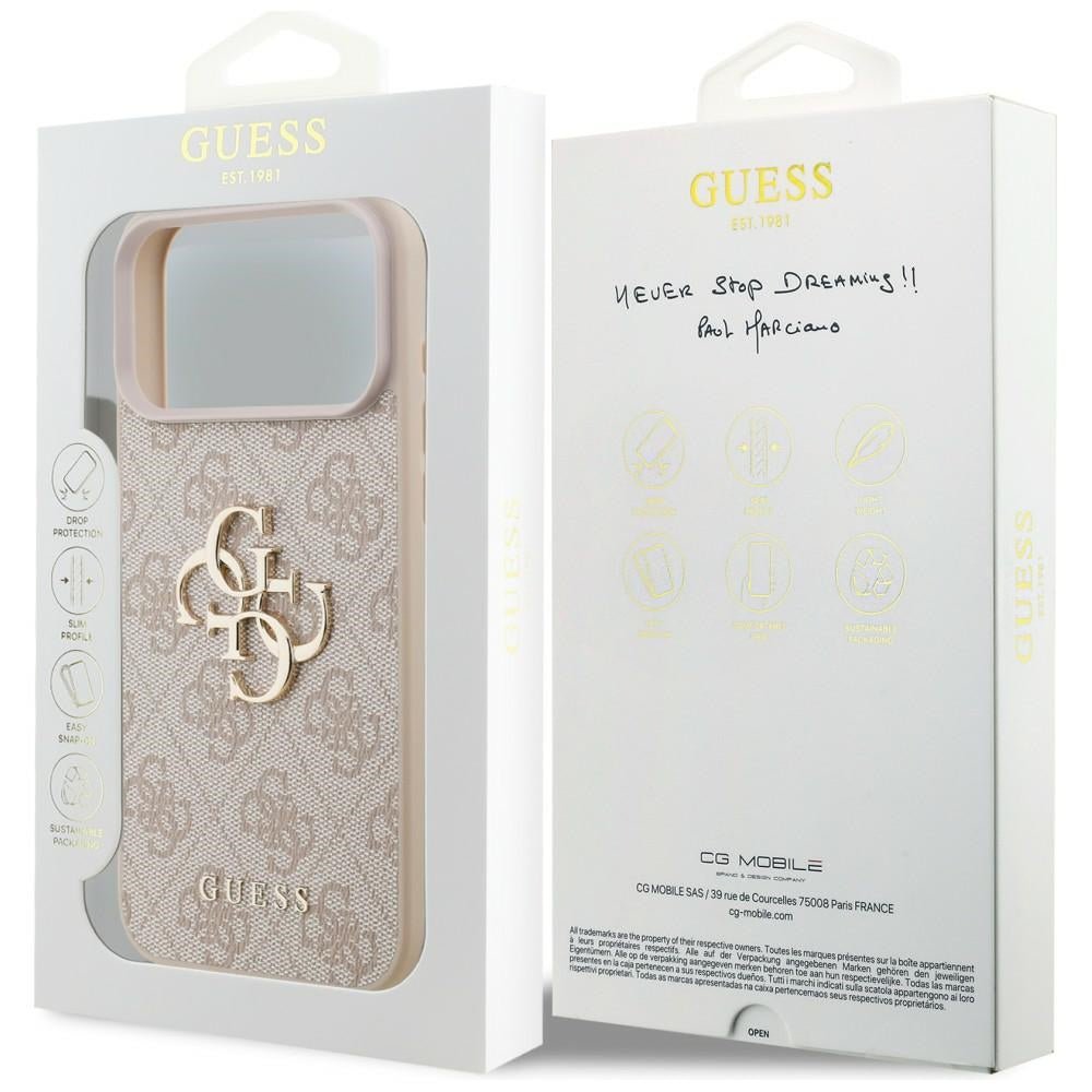 Guess iPhone 17 Pro Max / iPhone 18 Pro Max - Σκληρή Θήκη με Πλαίσιο Σιλικόνης και Επένδυση Συνθετικού Δέρματος - 4G Big Logo - Pink