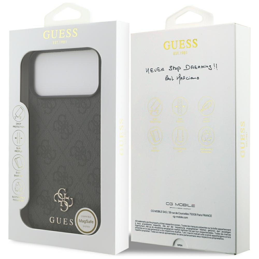Guess iPhone 17 Pro Max / iPhone 18 Pro Max - Σκληρή Θήκη με Πλαίσιο Σιλικόνης και Επένδυση Συνθετικού Δέρματος - 4G Small Classic Logo MagSafe - Black