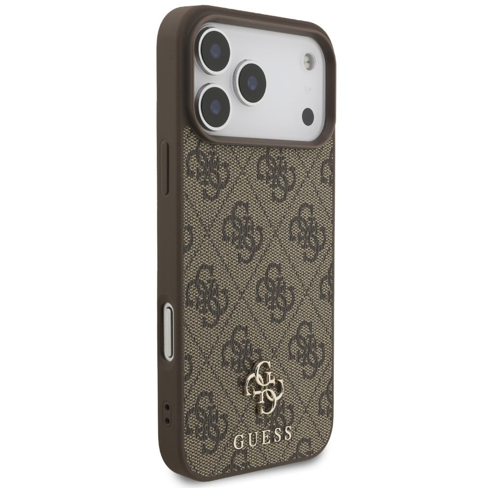 Guess iPhone 17 Pro Max / iPhone 18 Pro Max - Σκληρή Θήκη με Πλαίσιο Σιλικόνης και Επένδυση Συνθετικού Δέρματος - 4G Small Classic Logo MagSafe - Brown
