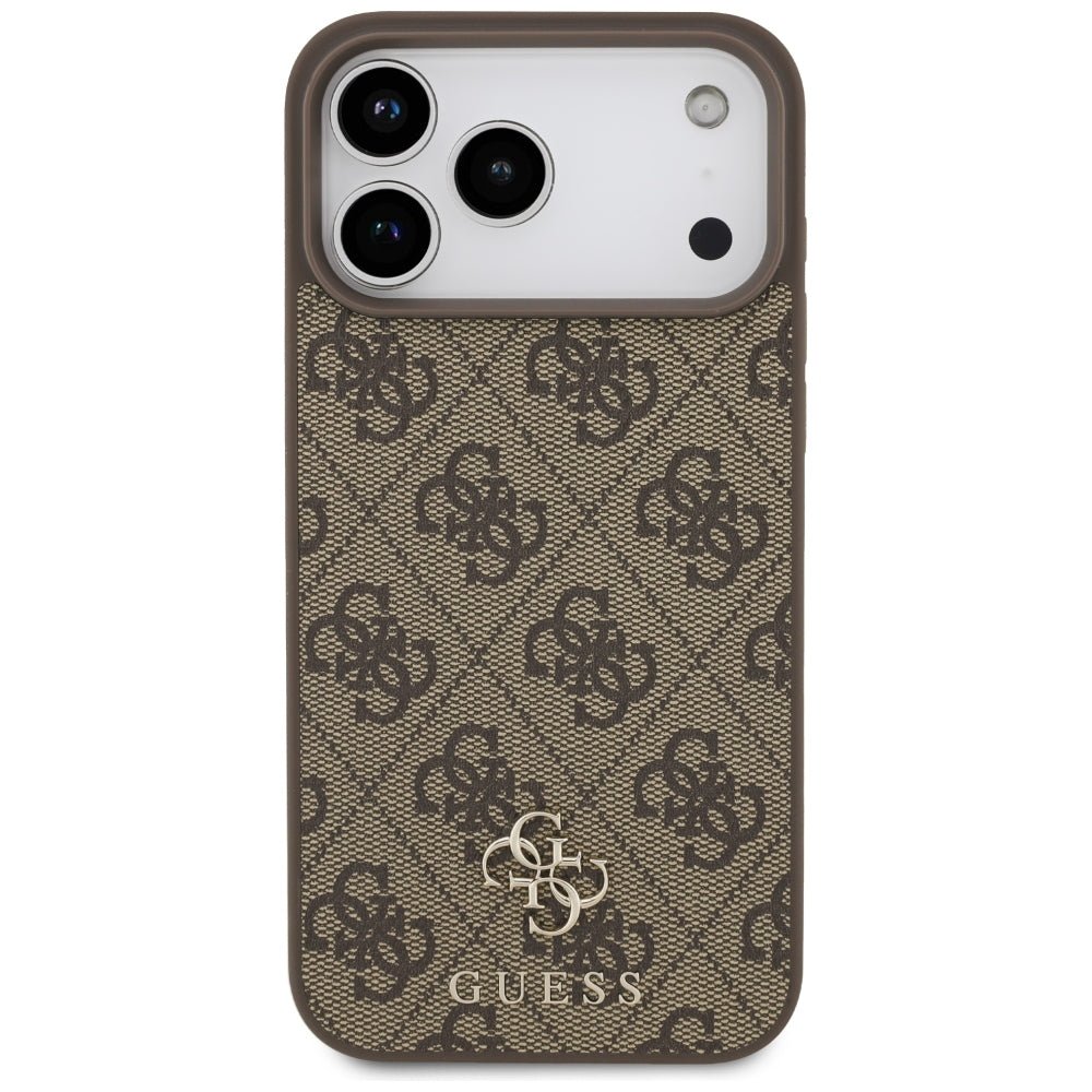 Guess iPhone 17 Pro Max / iPhone 18 Pro Max - Σκληρή Θήκη με Πλαίσιο Σιλικόνης και Επένδυση Συνθετικού Δέρματος - 4G Small Classic Logo MagSafe - Brown