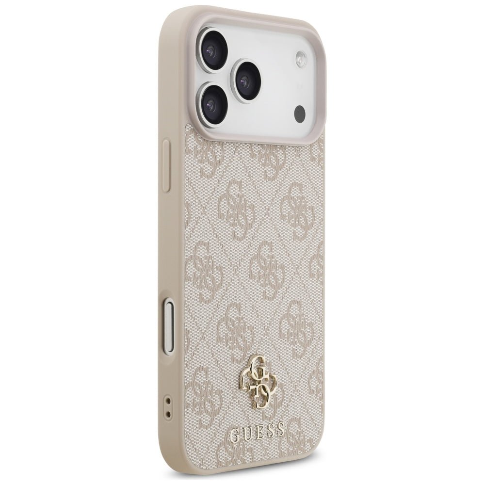 Guess iPhone 17 Pro Max / iPhone 18 Pro Max - Σκληρή Θήκη με Πλαίσιο Σιλικόνης και Επένδυση Συνθετικού Δέρματος - 4G Small Classic Logo MagSafe - Pink