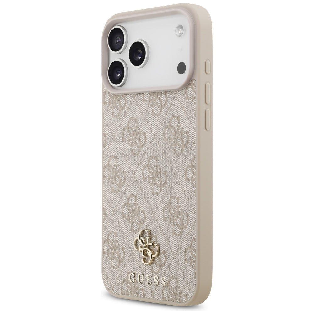 Guess iPhone 17 Pro Max / iPhone 18 Pro Max - Σκληρή Θήκη με Πλαίσιο Σιλικόνης και Επένδυση Συνθετικού Δέρματος - 4G Small Classic Logo MagSafe - Pink