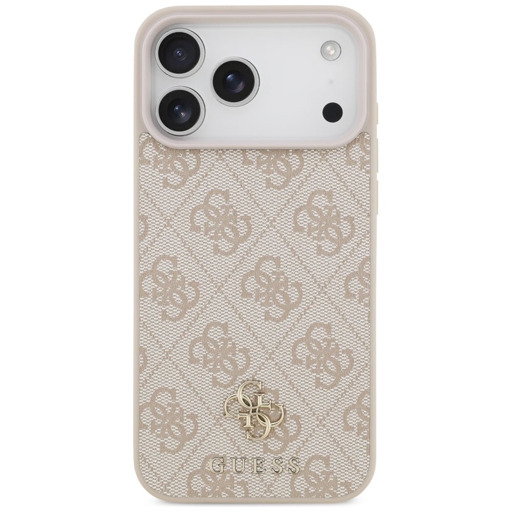 Guess iPhone 17 Pro Max / iPhone 18 Pro Max - Σκληρή Θήκη με Πλαίσιο Σιλικόνης και Επένδυση Συνθετικού Δέρματος - 4G Small Classic Logo MagSafe - Pink