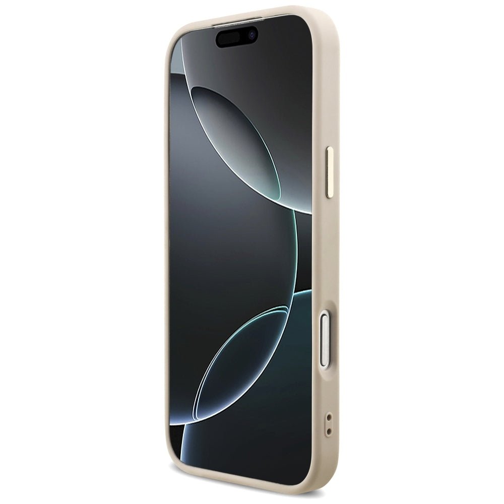 Guess iPhone 17 Pro Max / iPhone 18 Pro Max - Σκληρή Θήκη με Πλαίσιο Σιλικόνης και Επένδυση Συνθετικού Δέρματος - 4G Triangle Logo MagSafe - Pink / Gold