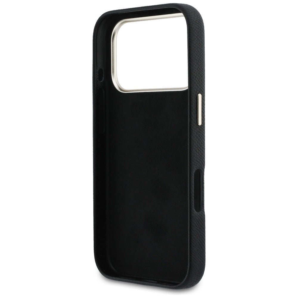 Guess iPhone 17 Pro Max - Σκληρή Θήκη με Επένδυση από Οικολογικό Δέρμα - FW Resin Logo - Black