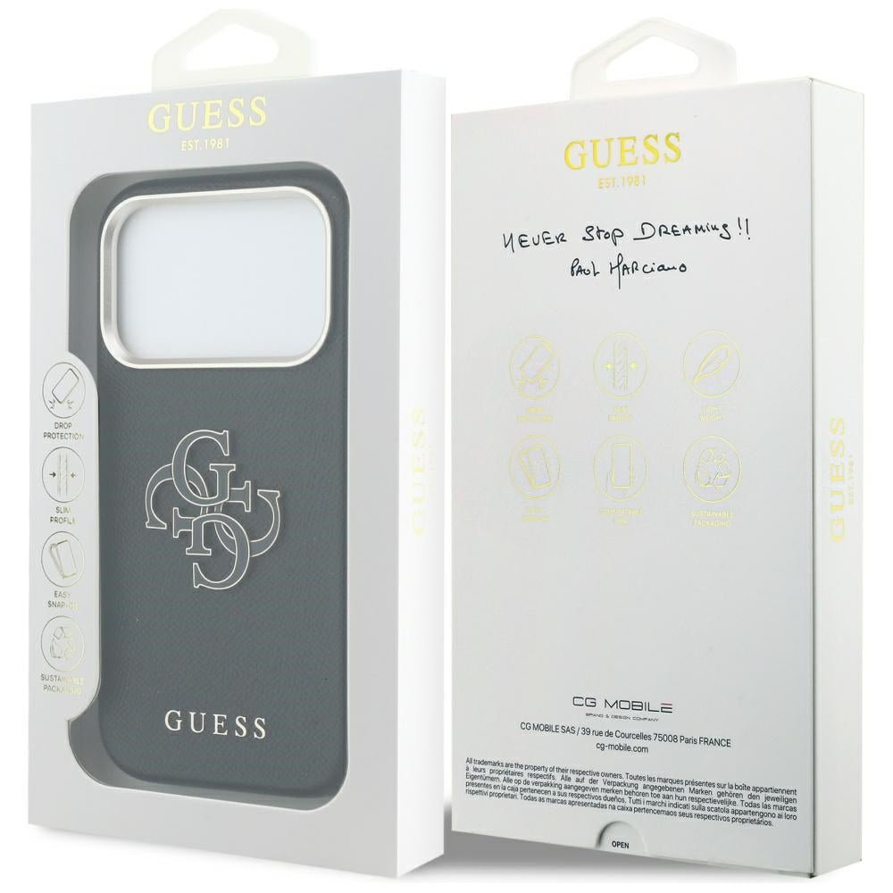 Guess iPhone 17 Pro Max - Σκληρή Θήκη με Επένδυση από Οικολογικό Δέρμα - FW Resin Logo - Black