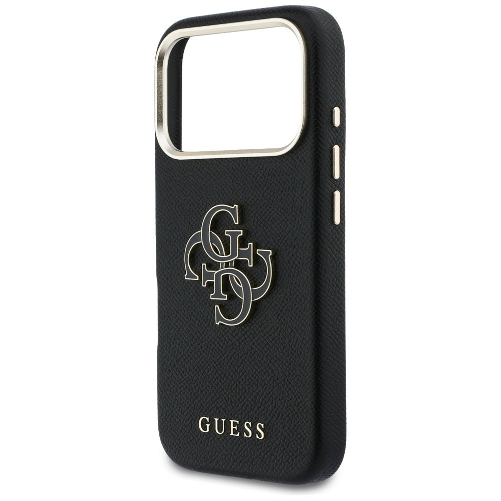 Guess iPhone 17 Pro Max - Σκληρή Θήκη με Επένδυση από Οικολογικό Δέρμα - FW Resin Logo - Black