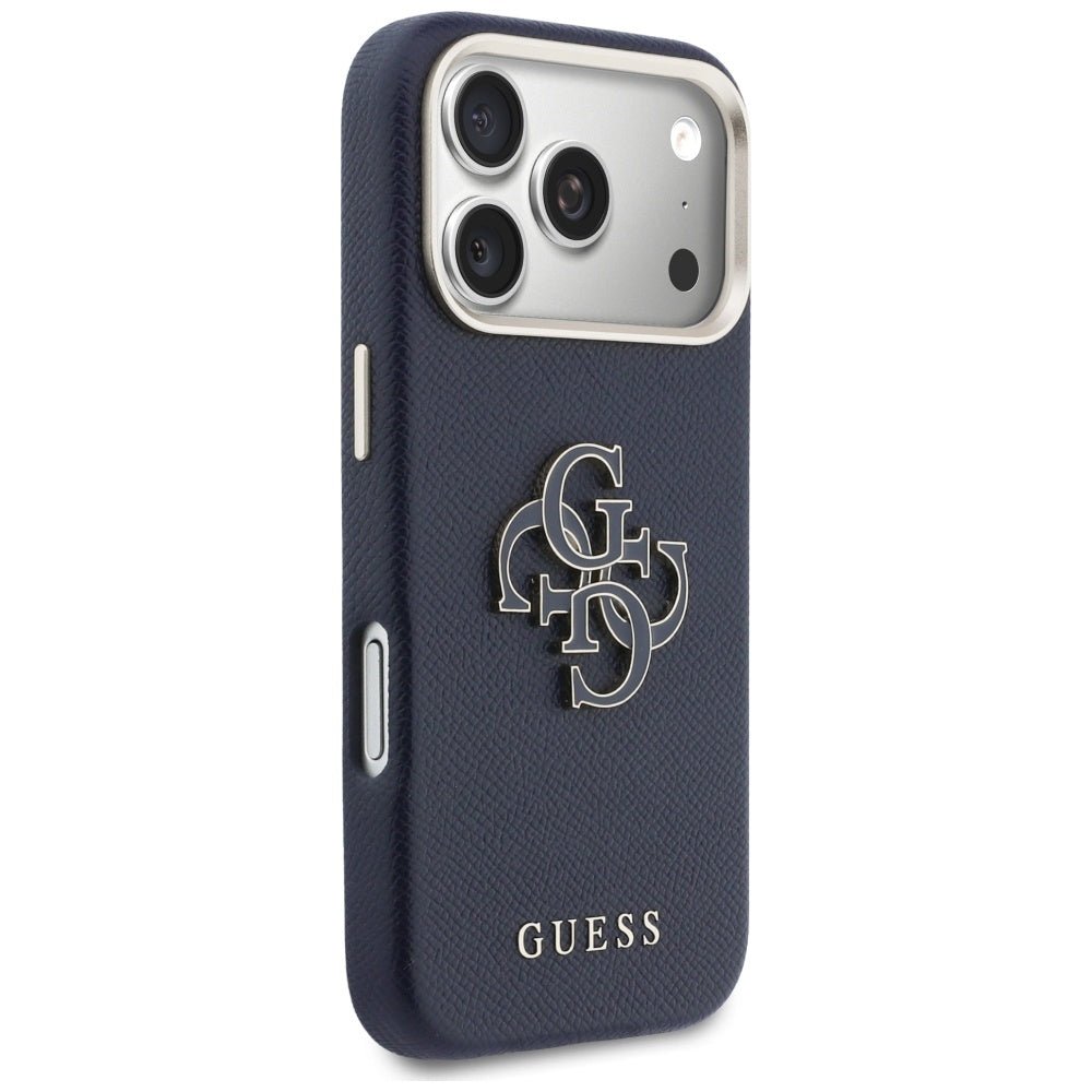 Guess iPhone 17 Pro Max - Σκληρή Θήκη με Επένδυση από Οικολογικό Δέρμα - FW Resin Logo - Blue
