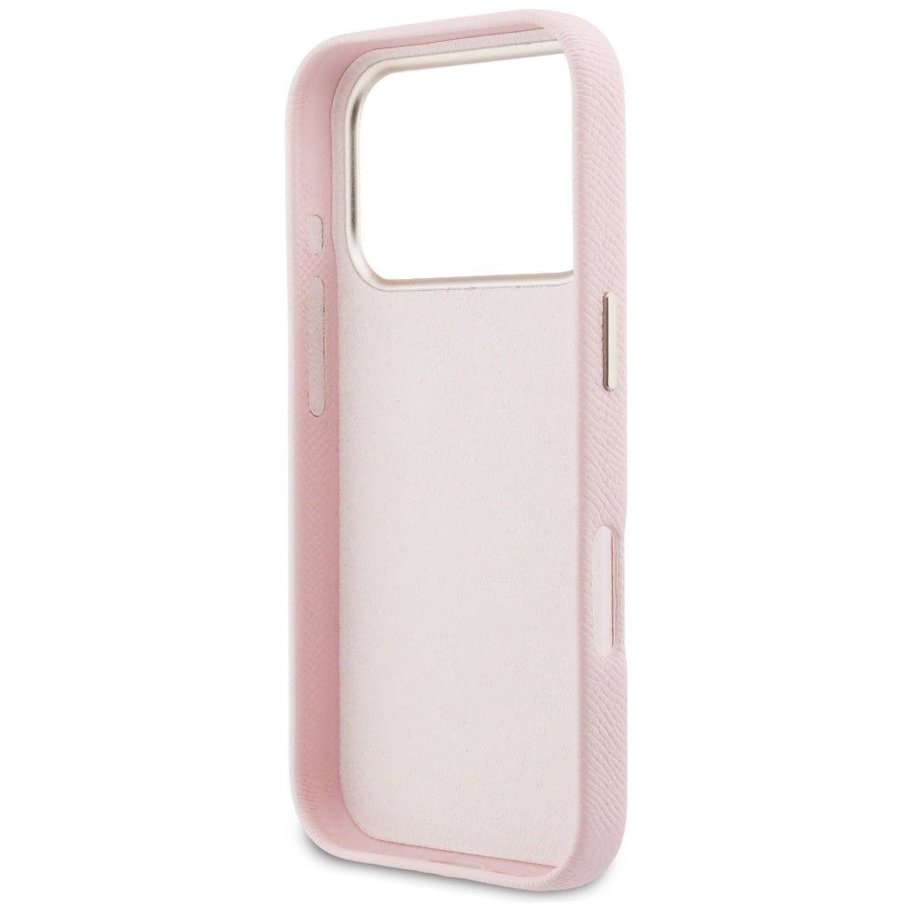 Guess iPhone 17 Pro Max - Σκληρή Θήκη με Επένδυση από Οικολογικό Δέρμα - FW Resin Logo - Pink
