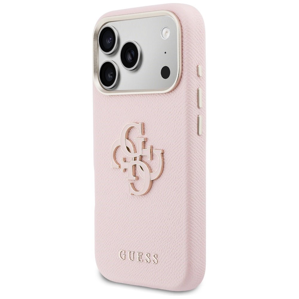 Guess iPhone 17 Pro Max - Σκληρή Θήκη με Επένδυση από Οικολογικό Δέρμα - FW Resin Logo - Pink