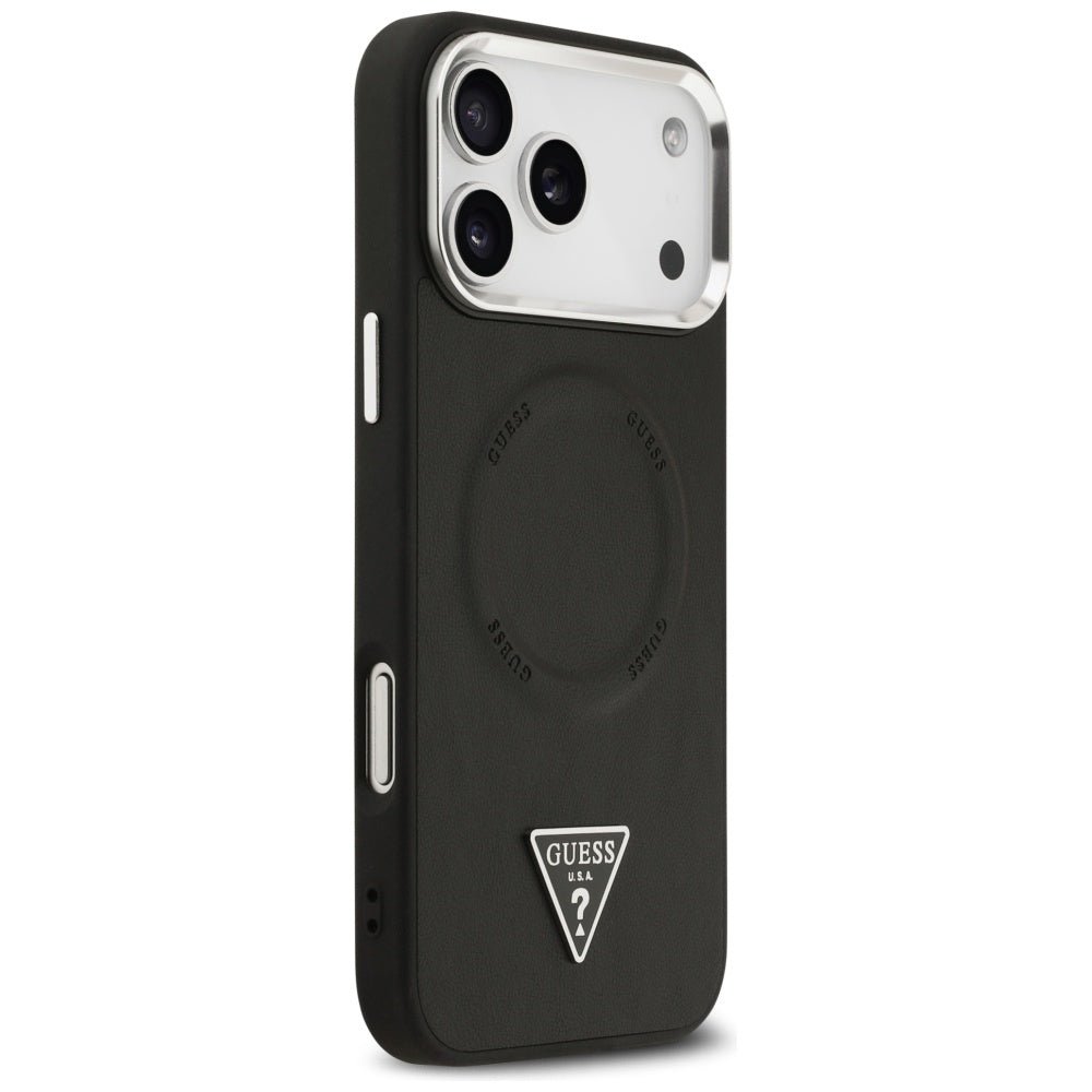 Guess iPhone 17 Pro Max - Σκληρή Θήκη με Επένδυση Οικολογικού Δέρματος - Triangle Logo MagSafe - Black