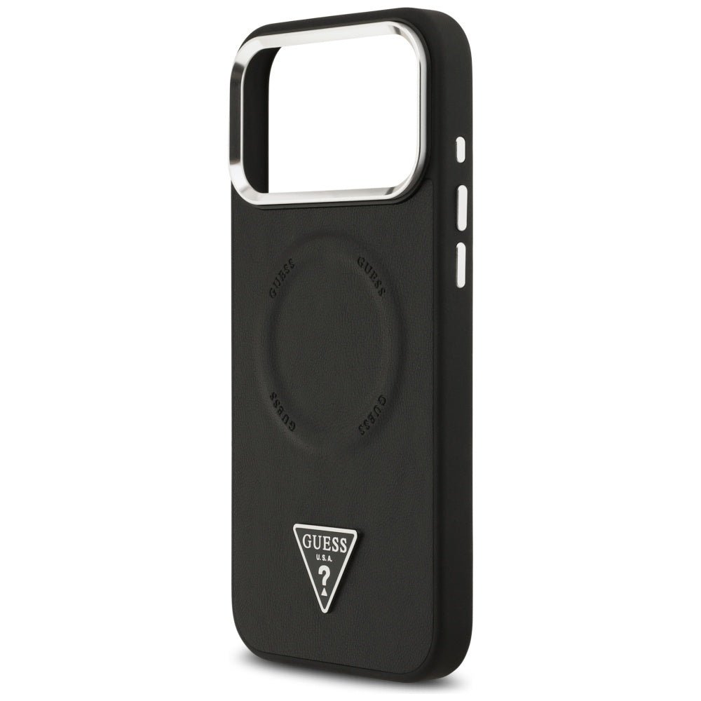 Guess iPhone 17 Pro Max - Σκληρή Θήκη με Επένδυση Οικολογικού Δέρματος - Triangle Logo MagSafe - Black