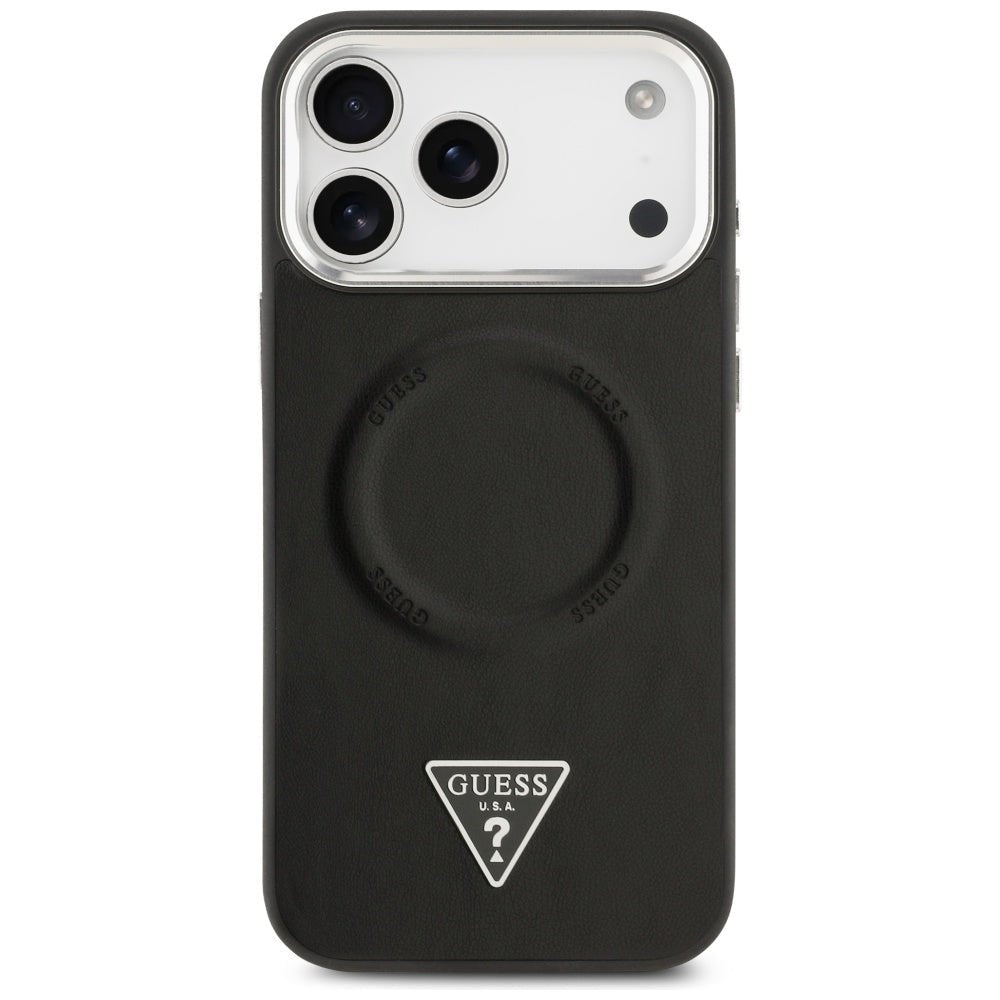 Guess iPhone 17 Pro Max - Σκληρή Θήκη με Επένδυση Οικολογικού Δέρματος - Triangle Logo MagSafe - Black