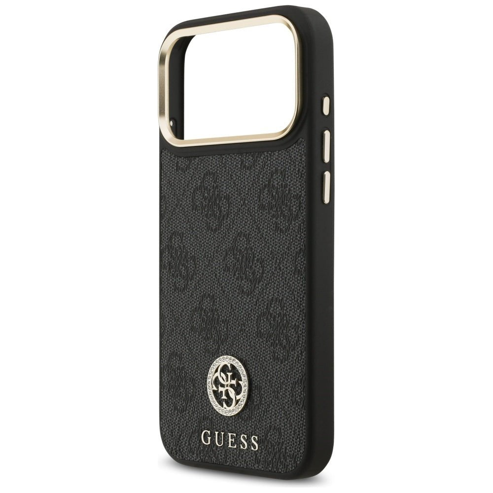 Guess iPhone 17 Pro Max - Σκληρή Θήκη με Επένδυση Συνθετικού Δέρματος - 4G Strass Logo MagSafe - Black
