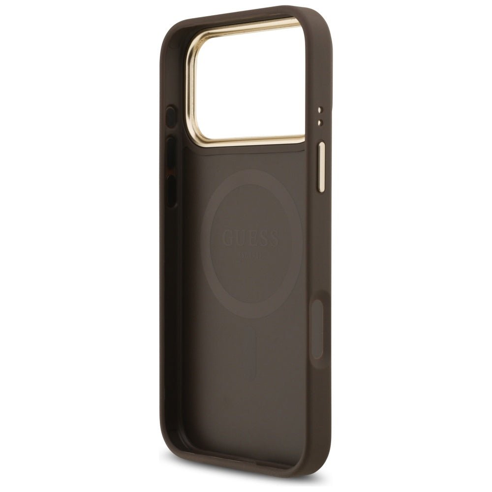 Guess iPhone 17 Pro Max - Σκληρή Θήκη με Επένδυση Συνθετικού Δέρματος - 4G Strass Logo MagSafe - Brown