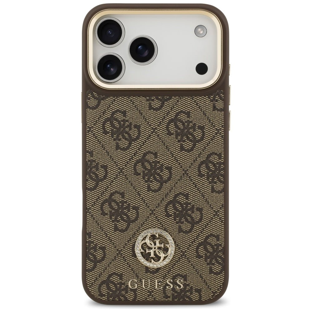 Guess iPhone 17 Pro Max - Σκληρή Θήκη με Επένδυση Συνθετικού Δέρματος - 4G Strass Logo MagSafe - Brown