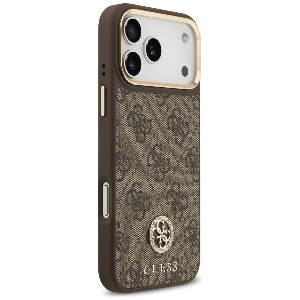 Guess iPhone 17 Pro Max - Σκληρή Θήκη με Επένδυση Συνθετικού Δέρματος - 4G Strass Logo MagSafe - Brown