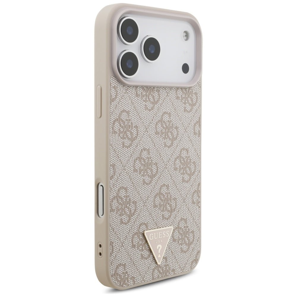 Guess iPhone 17 Pro Max - Σκληρή Θήκη με Επένδυση Συνθετικού Δέρματος και Λουράκι - 4G Strap Triangle Logo MagSafe - Pink