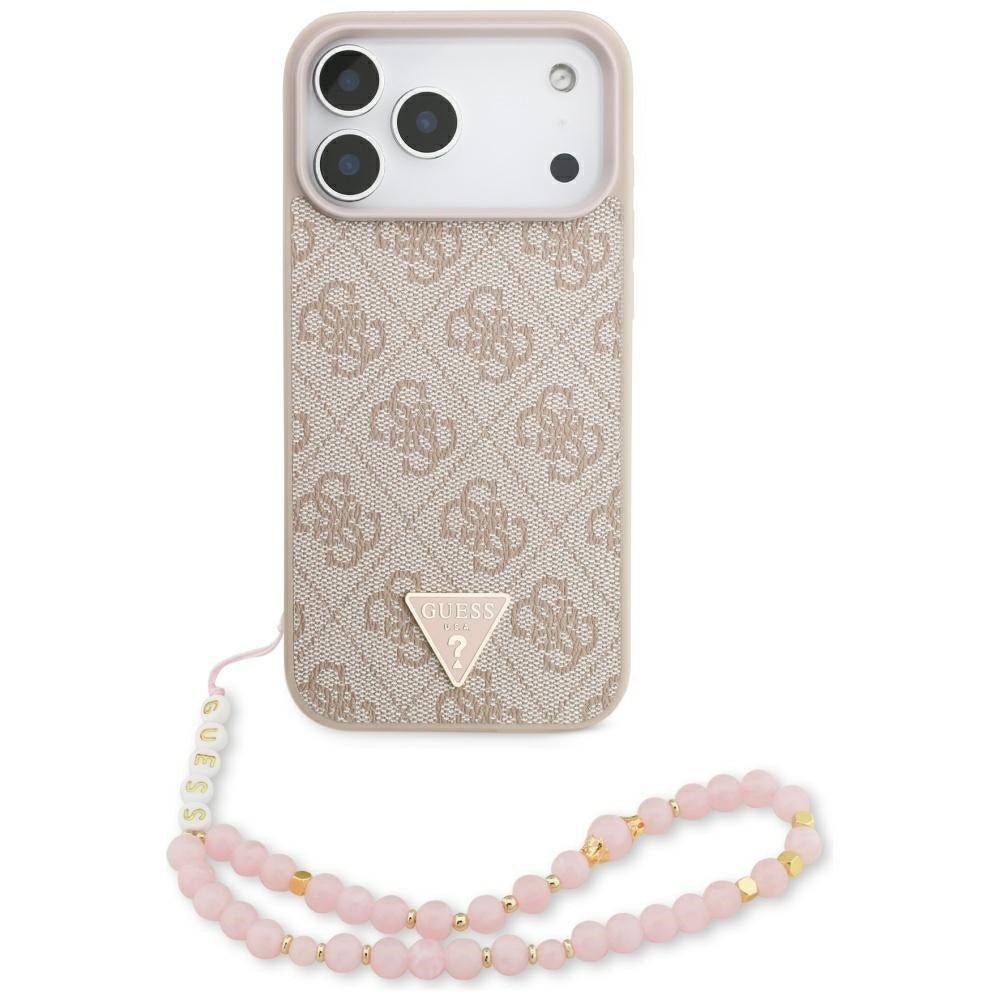 Guess iPhone 17 Pro Max - Σκληρή Θήκη με Επένδυση Συνθετικού Δέρματος και Λουράκι - 4G Strap Triangle Logo MagSafe - Pink