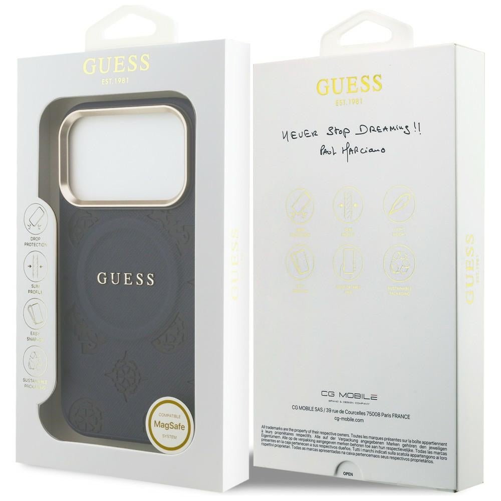 Guess iPhone 17 Pro Max - Σκληρή Θήκη με Επένδυση Συνθετικού Δέρματος - Peony Hot Stamp MagSafe - Blue
