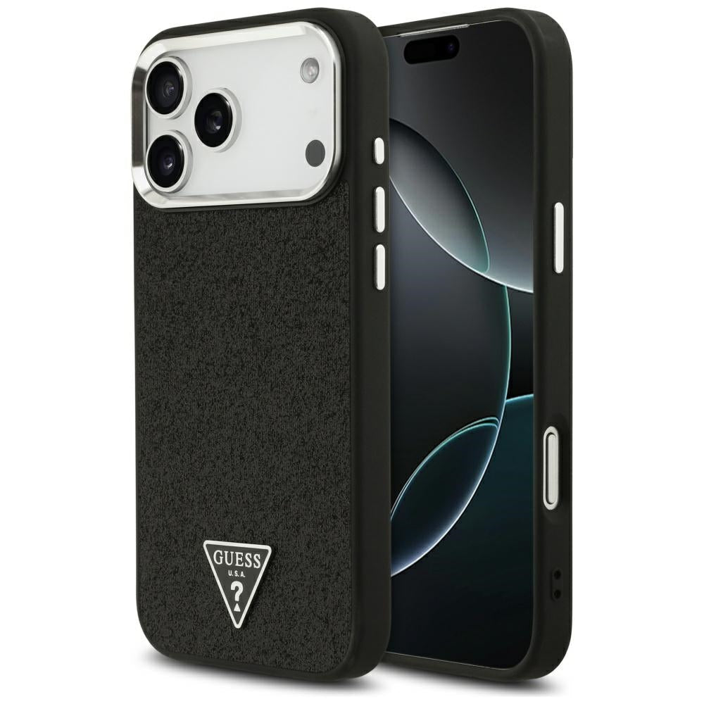 Guess iPhone 17 Pro Max - Σκληρή Θήκη με Πλαίσιο Σιλικόνης - Glitter Triangle Logo MagSafe - Black