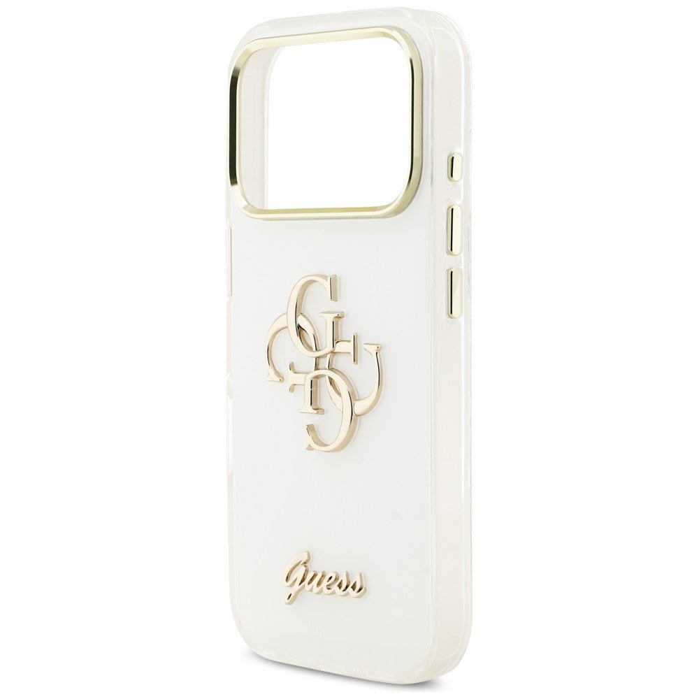 Guess iPhone 17 Pro Max - Σκληρή Θήκη με Πλαίσιο Σιλικόνης - IML 4G Script Metal - White
