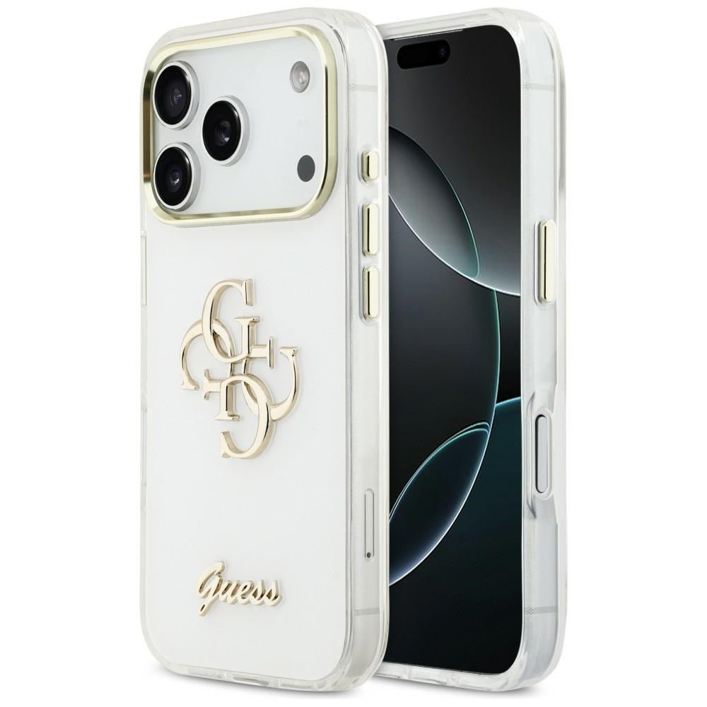 Guess iPhone 17 Pro Max - Σκληρή Θήκη με Πλαίσιο Σιλικόνης - IML 4G Script Metal - White