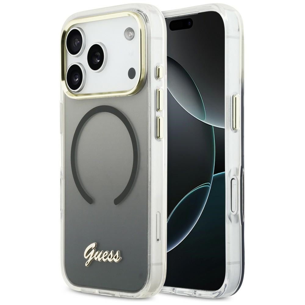 Guess iPhone 17 Pro Max - Σκληρή Θήκη με Πλαίσιο Σιλικόνης - IML Gradient Script Metal MagSafe - Black