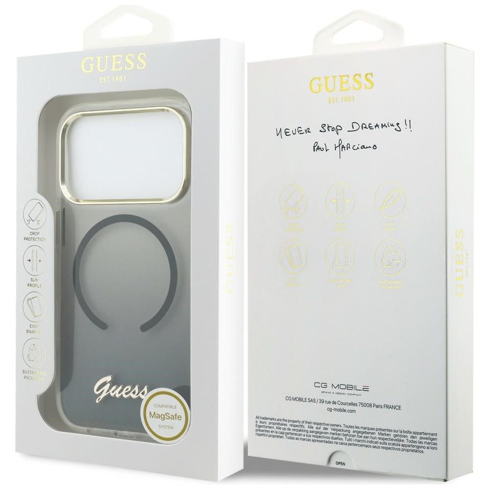 Guess iPhone 17 Pro Max - Σκληρή Θήκη με Πλαίσιο Σιλικόνης - IML Gradient Script Metal MagSafe - Black