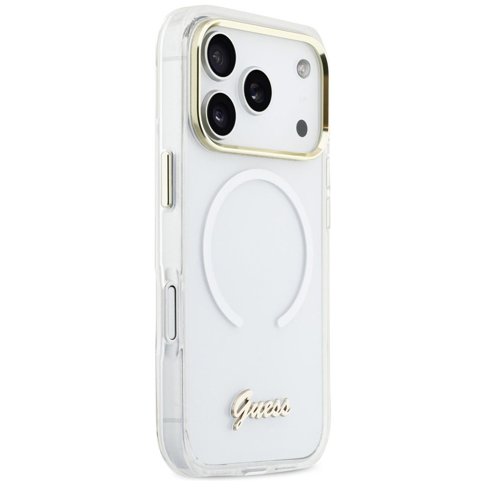 Guess iPhone 17 Pro Max - Σκληρή Θήκη με Πλαίσιο Σιλικόνης - IML Gradient Script Metal MagSafe - White