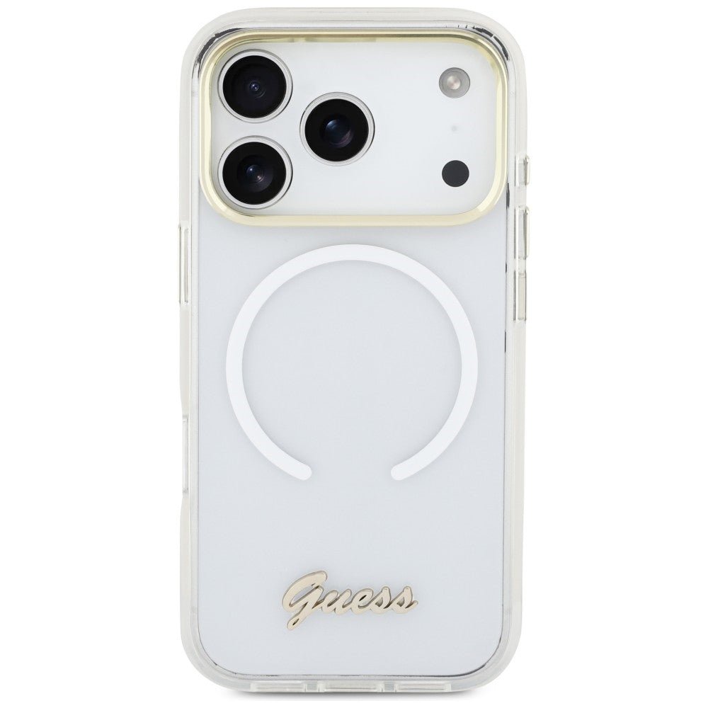 Guess iPhone 17 Pro Max - Σκληρή Θήκη με Πλαίσιο Σιλικόνης - IML Gradient Script Metal MagSafe - White