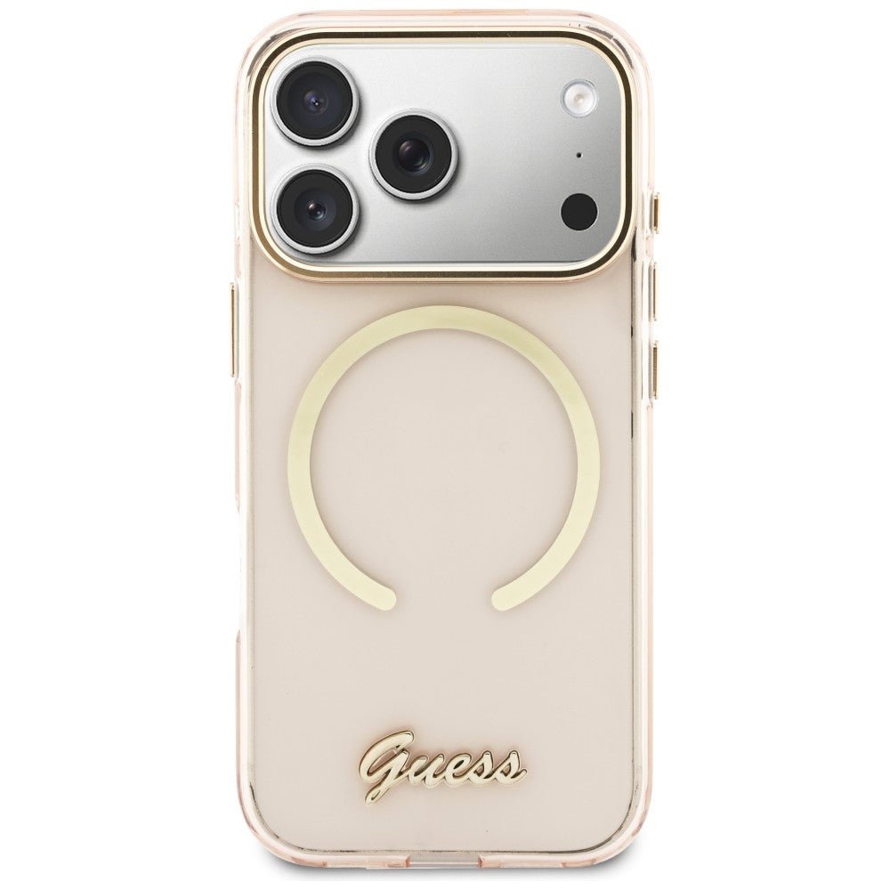Guess iPhone 17 Pro Max - Σκληρή Θήκη με Πλαίσιο Σιλικόνης - IML Script Metal MagSafe - Pink