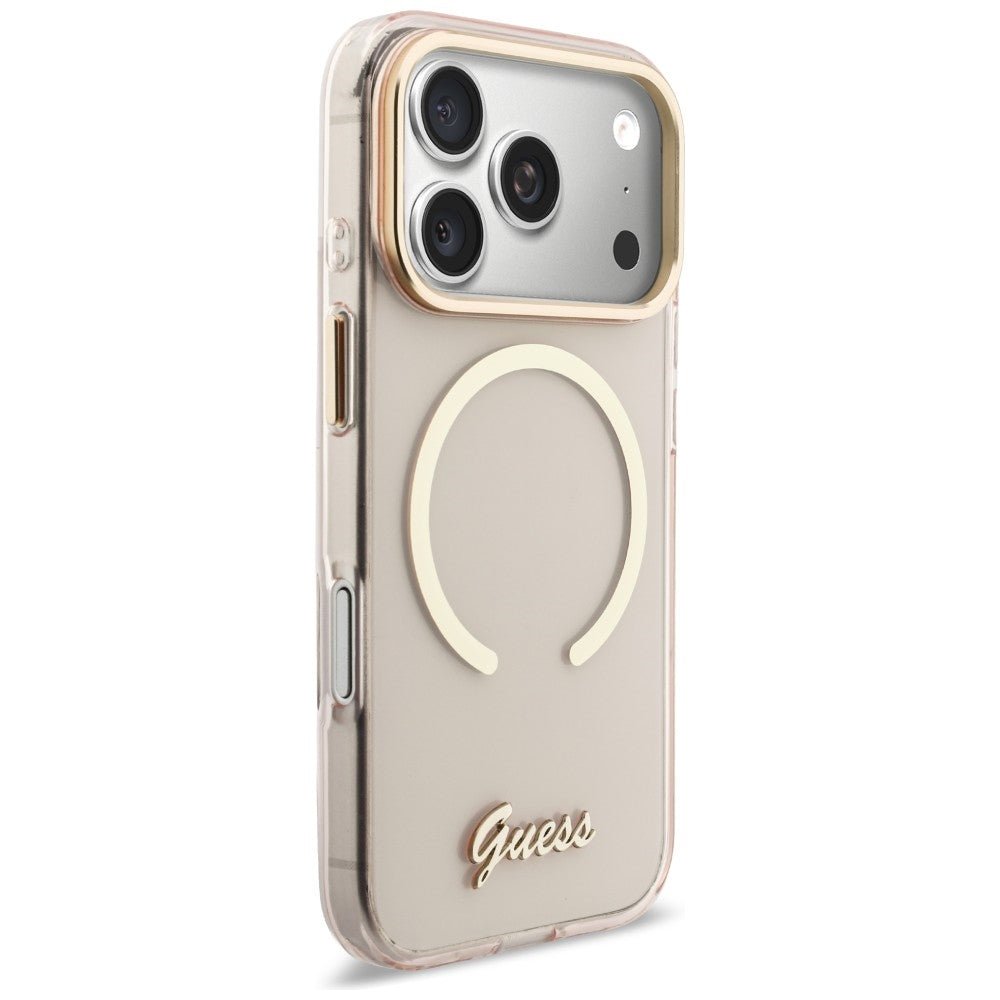 Guess iPhone 17 Pro Max - Σκληρή Θήκη με Πλαίσιο Σιλικόνης - IML Script Metal MagSafe - Pink